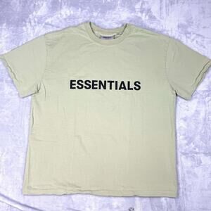 Fear of God ESSENTIALS Logo T Shirt Sage Green Sz L Streetwear Relaxed Oversize